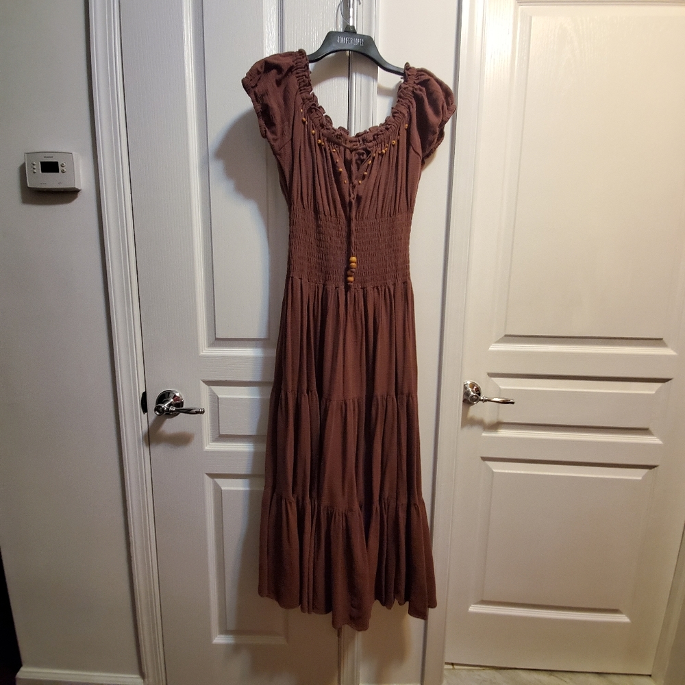 brown dress off shoulder